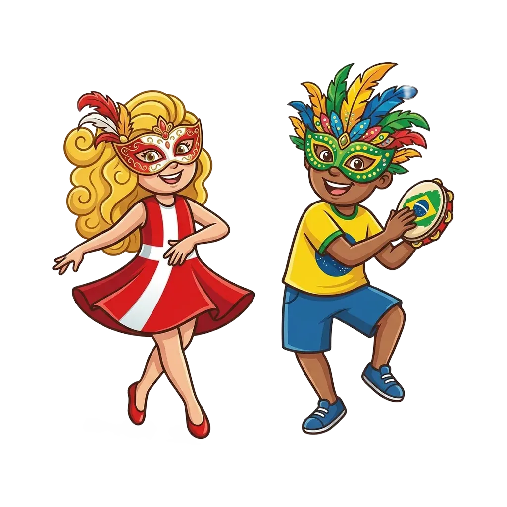 Mascotes dançando samba