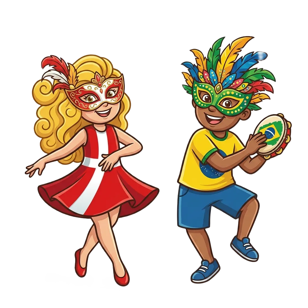 Mascotes dançando samba