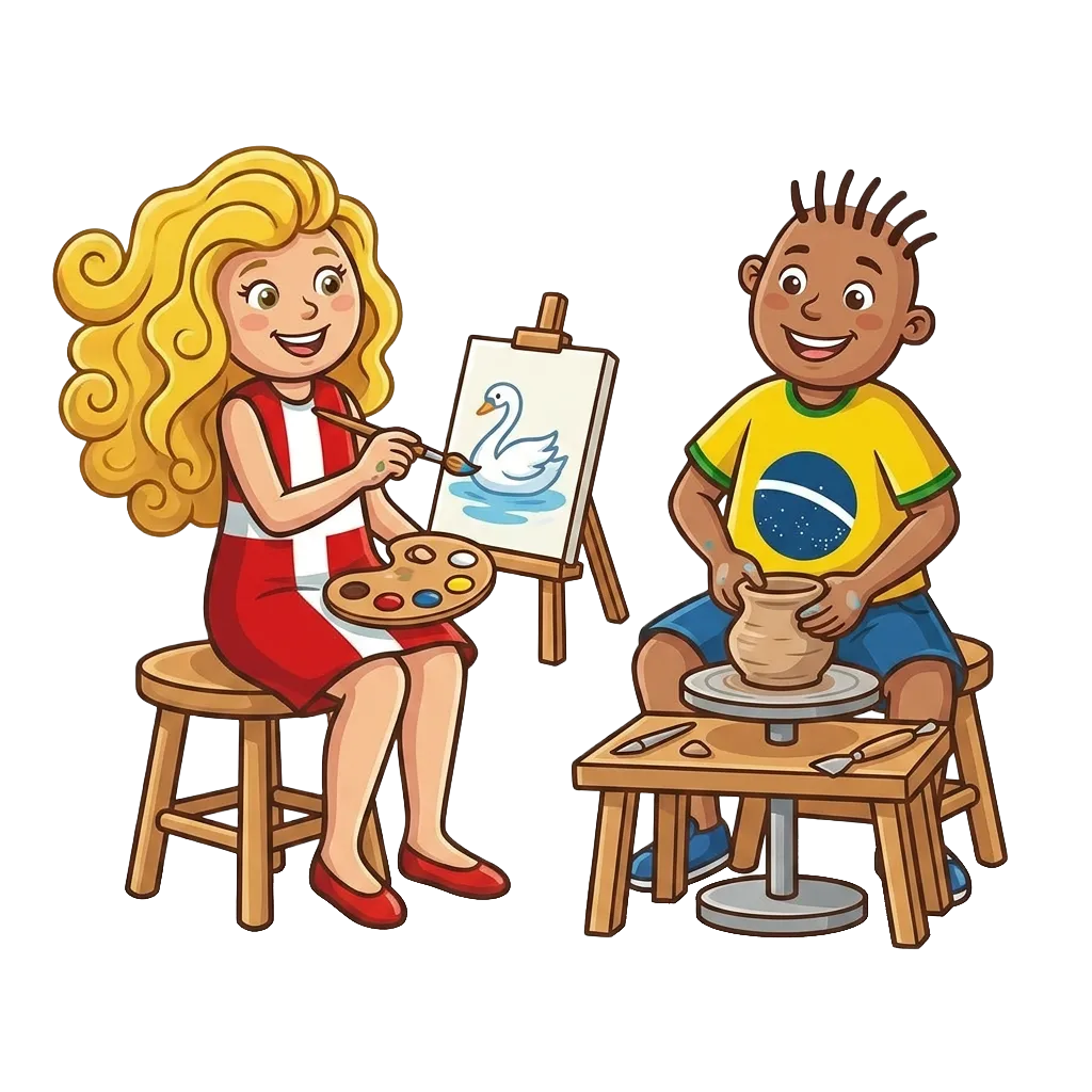 Mascotes fazendo arte
