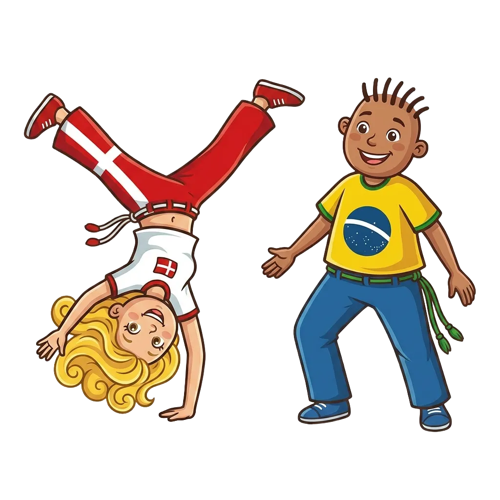 Mascotes jogando capoeira
