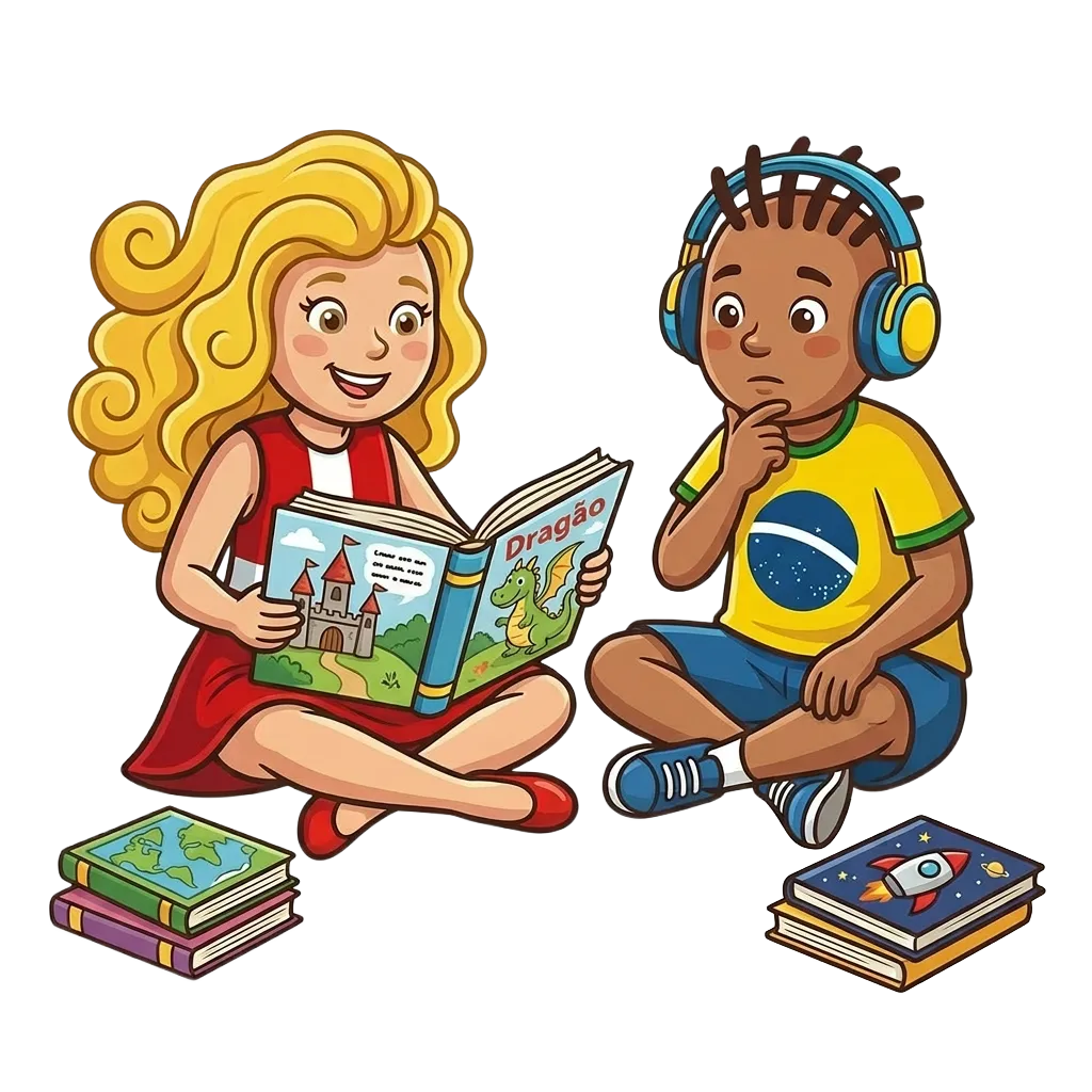 Mascotes lendo um livro